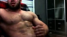 Hairy Muscle Hunk Cums