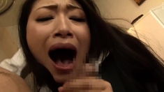 Horny Asian blowjob and cumshot outdoors