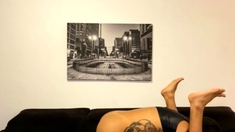 Tattood shemale tranny plays with ass during masturbation