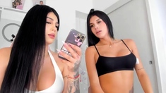 Blonde and brunette lesbian babes love