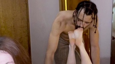 Hot brunette enjoys foot fetish sex