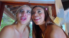 Blonde and brunette lesbians toying cunt