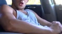Big-cock Jock Strokes In His Car