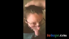 Hard girl blowjob with gagging and big facial