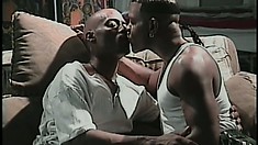 Two Black Gays Share Hot Kisses And Have Hardcore Anal Sex On The Couch