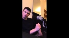 Cute guy jerks his big cock off